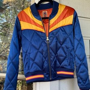 Rising-Sun Navy Blue Satin Bomber Jacket